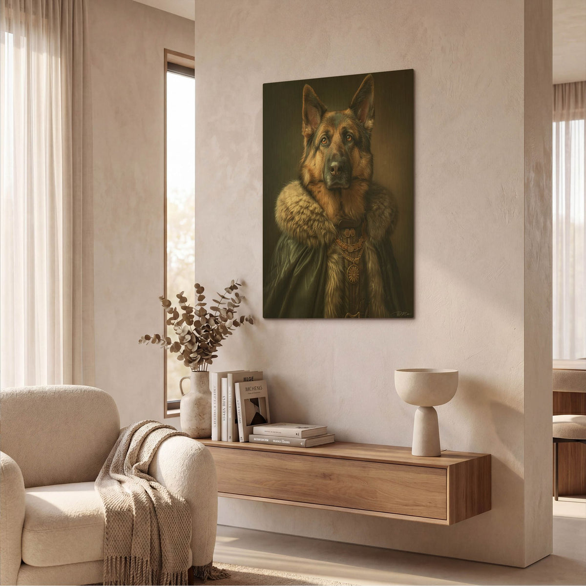 'Portrait Noble German Shepherd' By Momart Gold Metal Wall Art