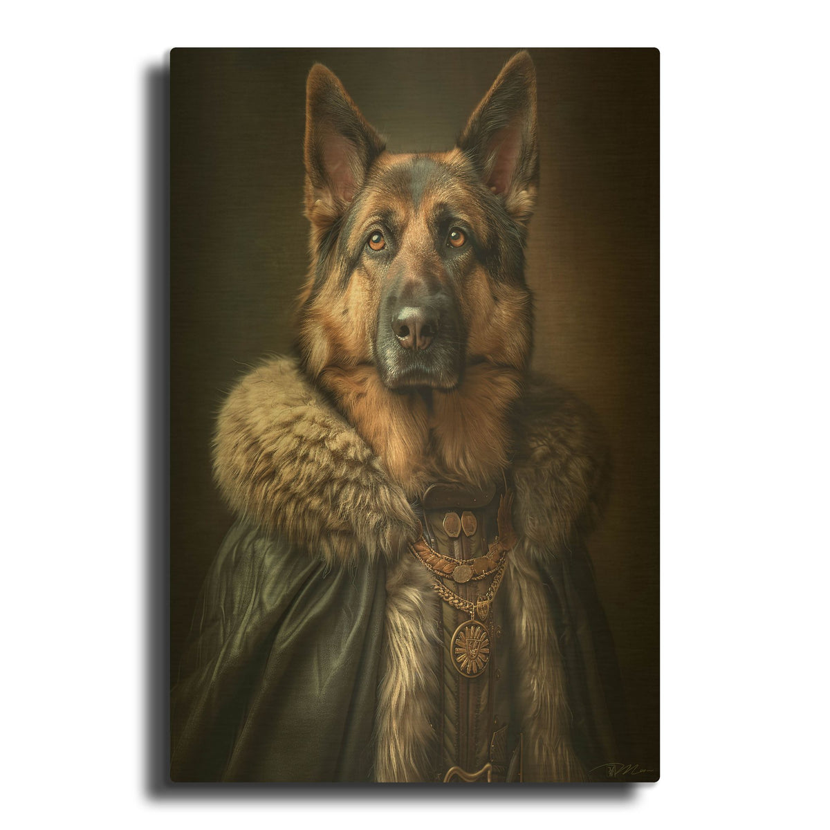 'Portrait Noble German Shepherd' By Momart Gold Metal Wall Art