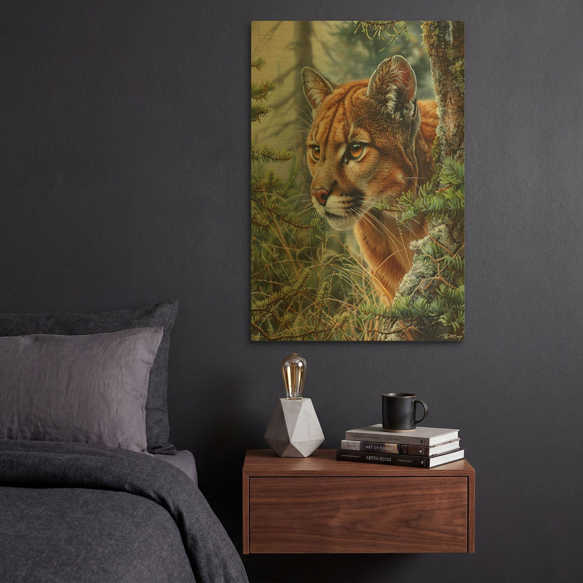 'Portrait Of A Mountain Lion' By Momart Gold Metal Wall Art