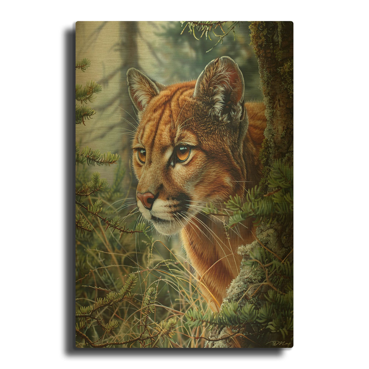 'Portrait Of A Mountain Lion' By Momart Gold Metal Wall Art