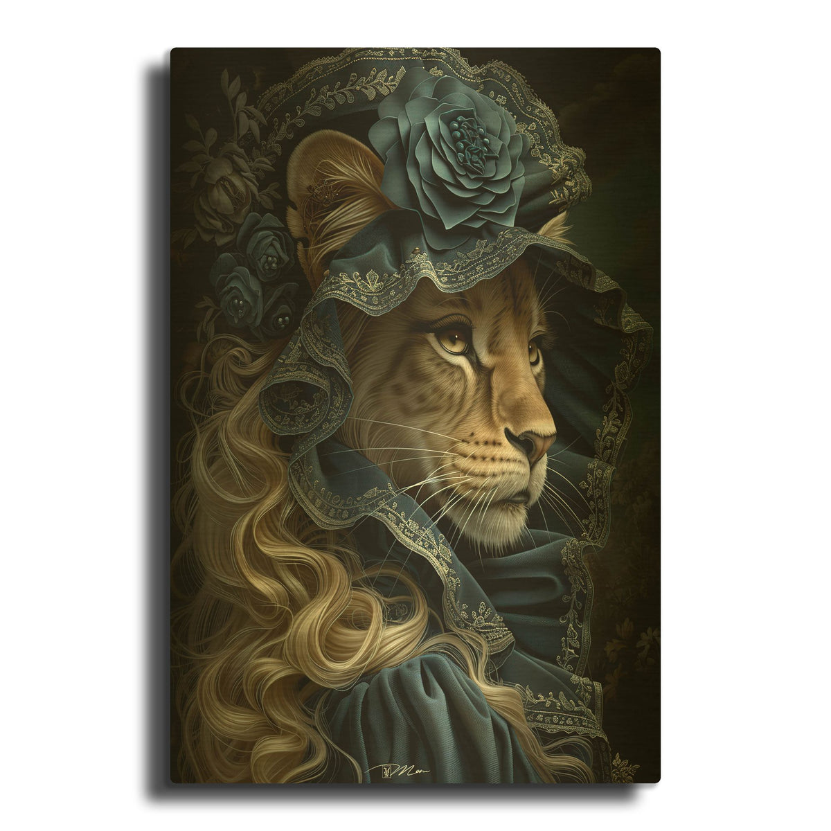 'Portrait Of Noble Lioness' By Momart Gold Metal Wall Art