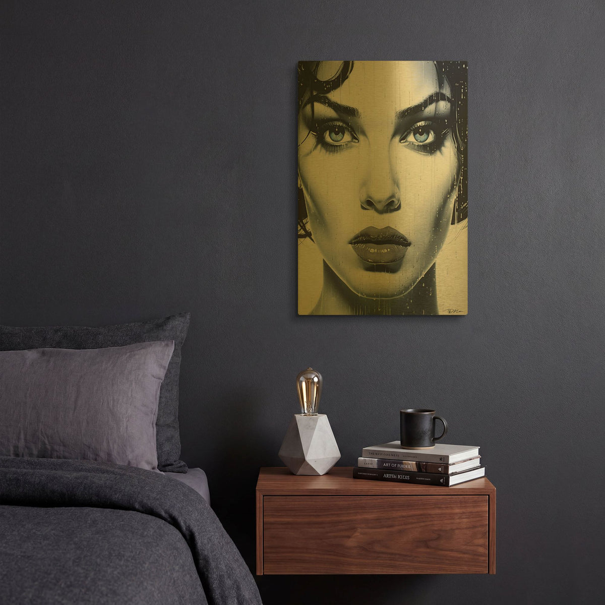 'Portrait Woman In Lithography' By Momart Gold Metal Wall Art