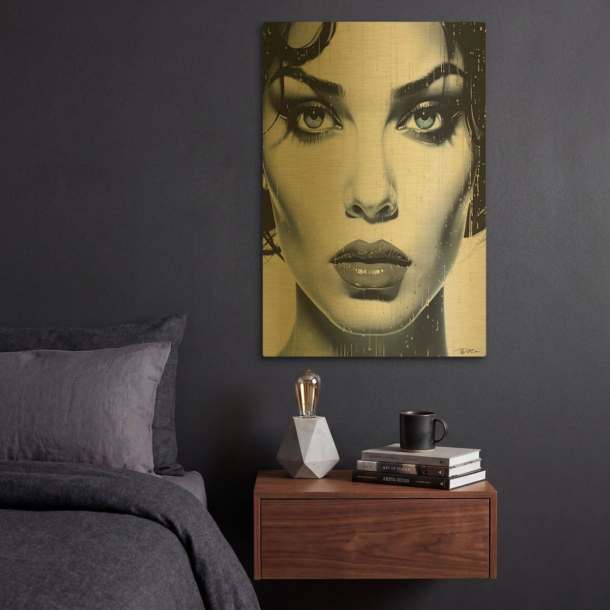 'Portrait Woman In Lithography' By Momart Gold Metal Wall Art