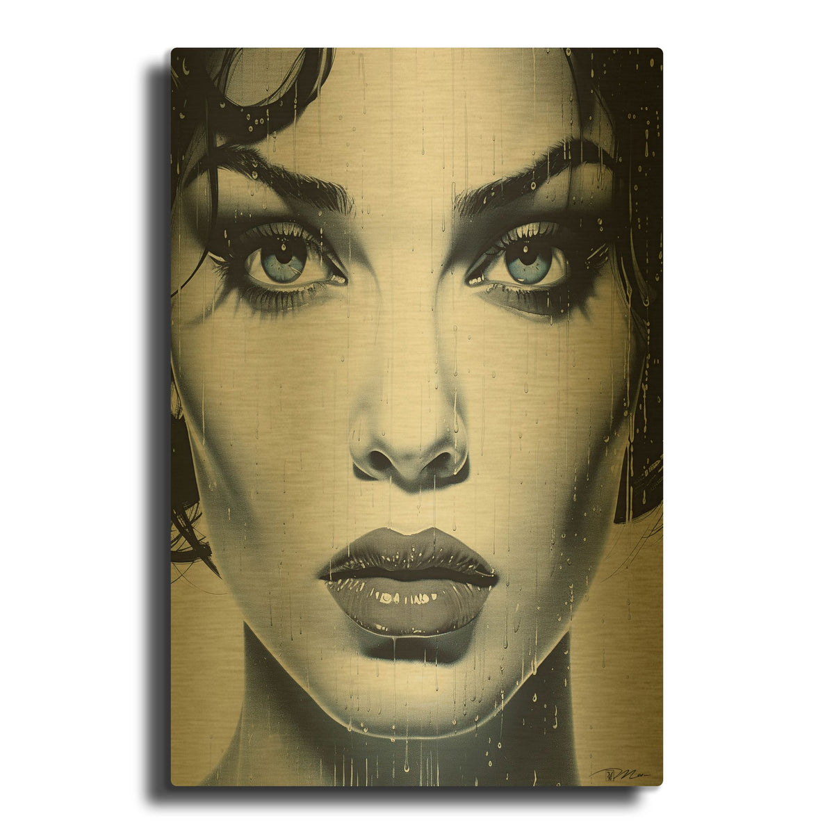 'Portrait Woman In Lithography' By Momart Gold Metal Wall Art