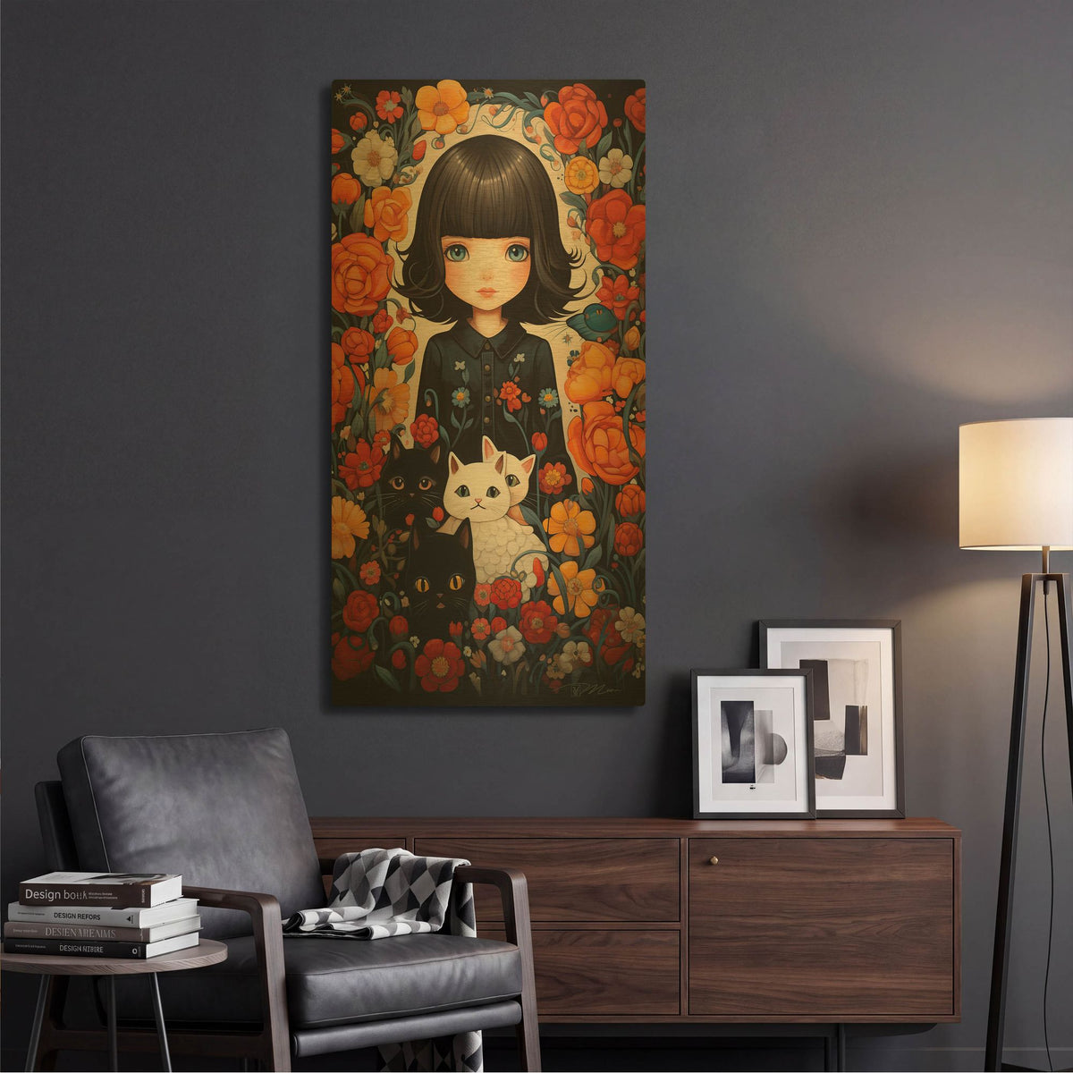 'Portrait Women And Animals 6' By Momart Gold Metal Wall Art