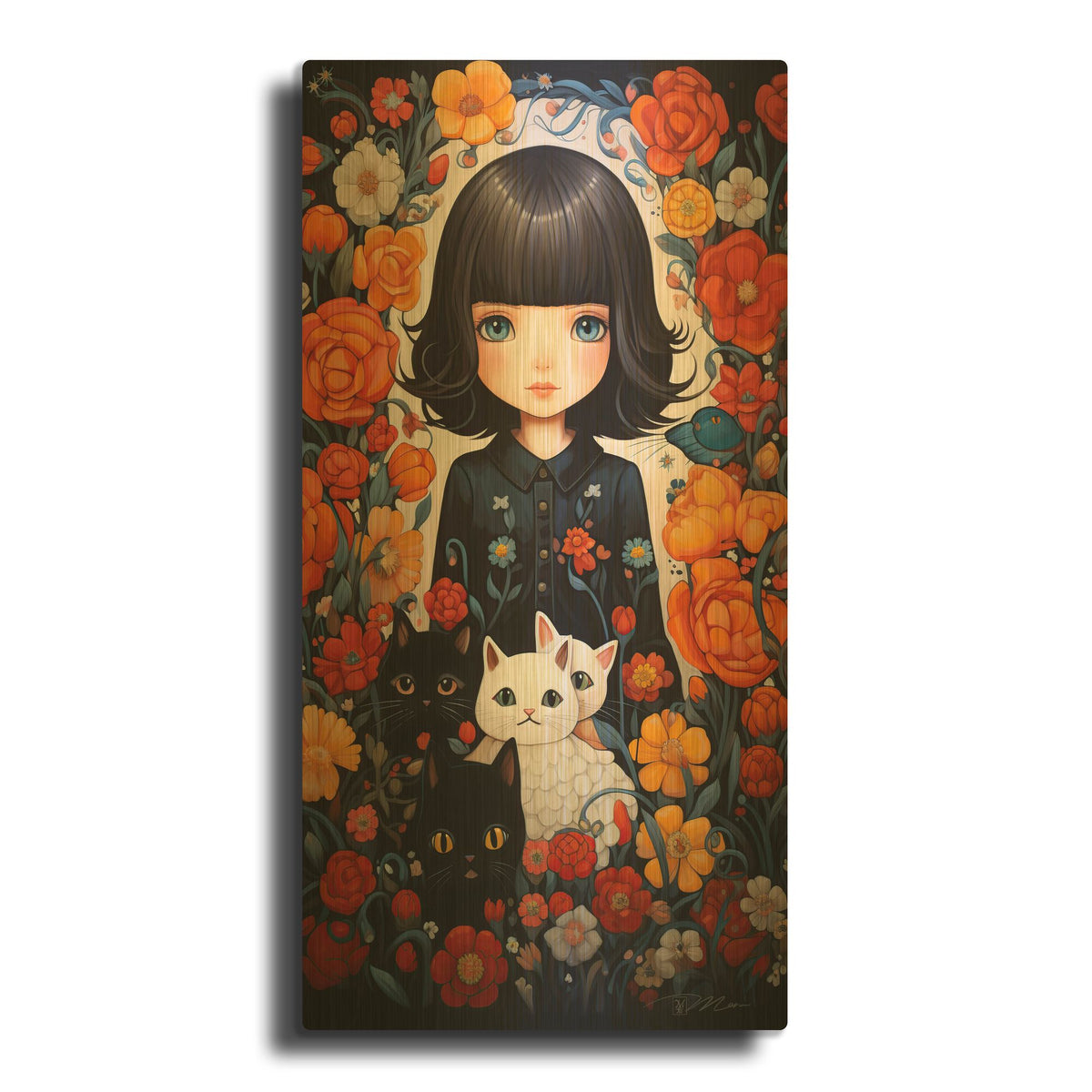 'Portrait Women And Animals 6' By Momart Gold Metal Wall Art