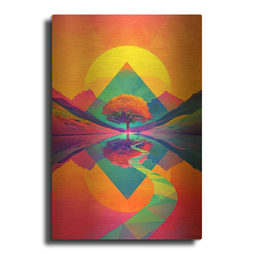 'Psychedelic Geometric Nature 4' By Momart Gold Metal Wall Art