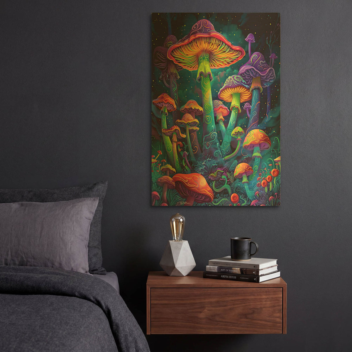 'Psychedelic Mushrooms' By Momart Gold Metal Wall Art