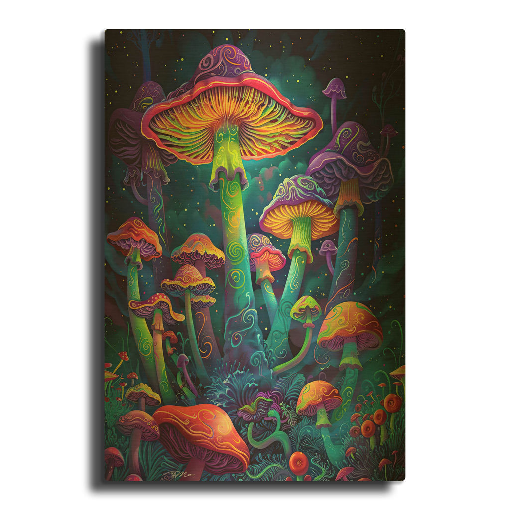 'Psychedelic Mushrooms' By Momart Gold Metal Wall Art