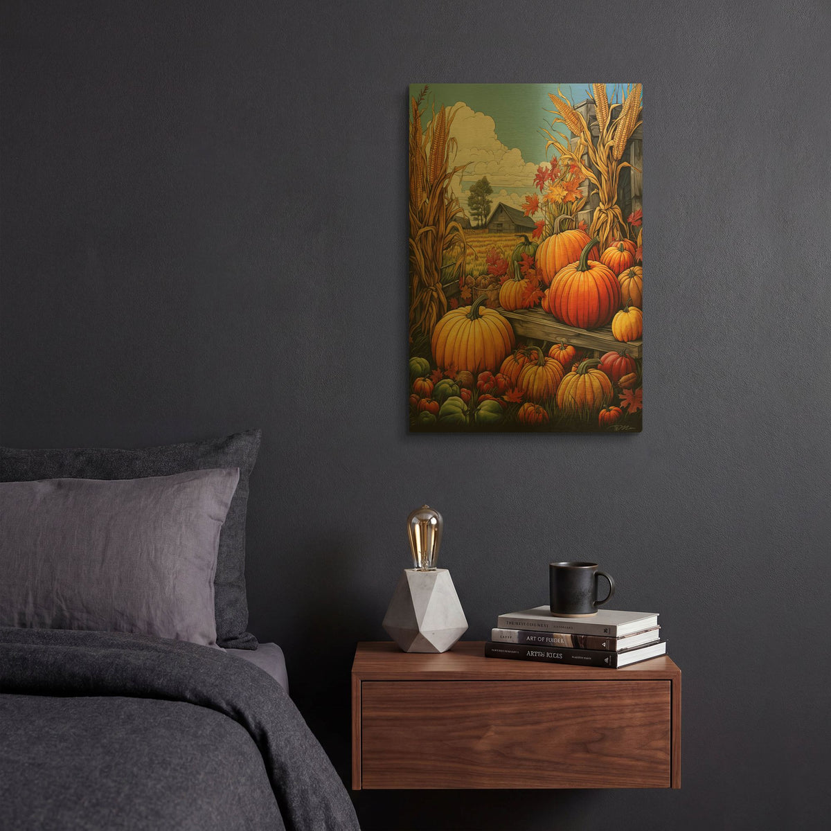 'Pumpkins And Corn' By Momart Gold Metal Wall Art