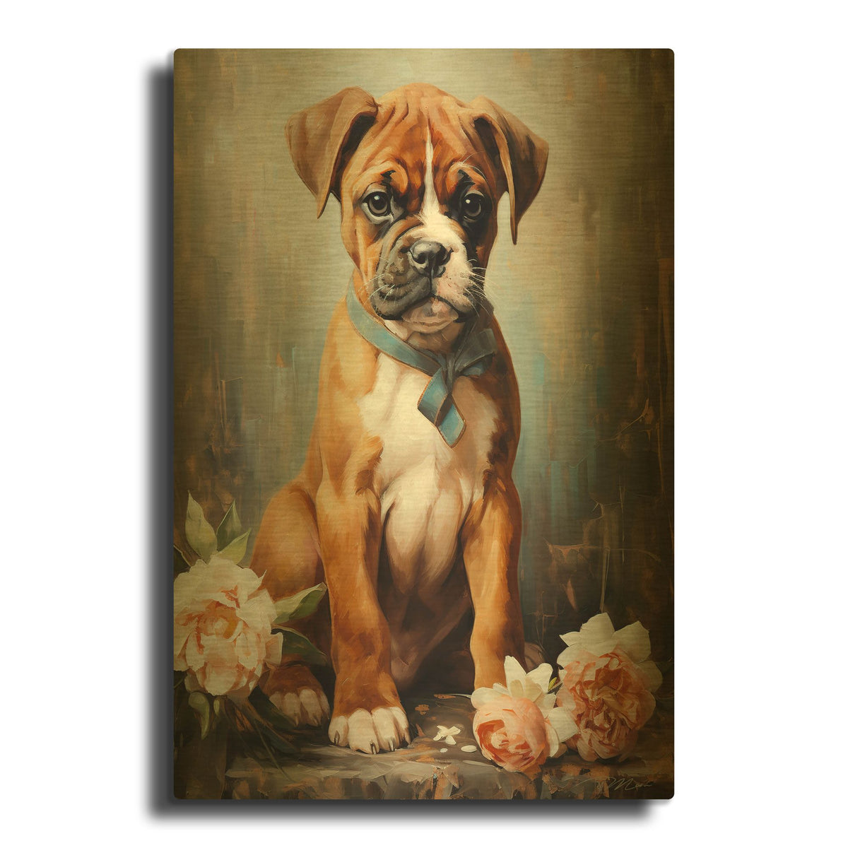 'Puppy Of Boxer Dog' By Momart Gold Metal Wall Art