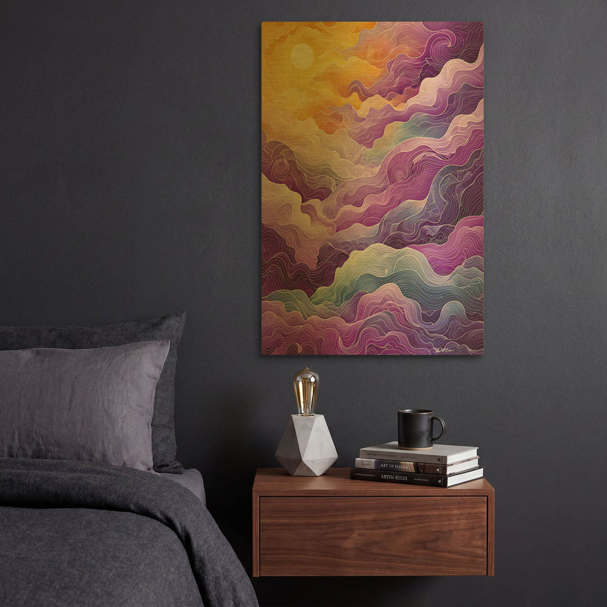 'Purple Clouds' By Momart Gold Metal Wall Art