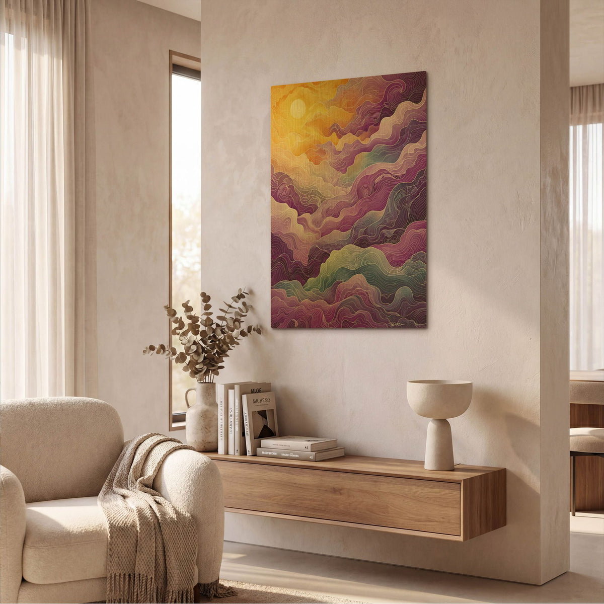 'Purple Clouds' By Momart Gold Metal Wall Art