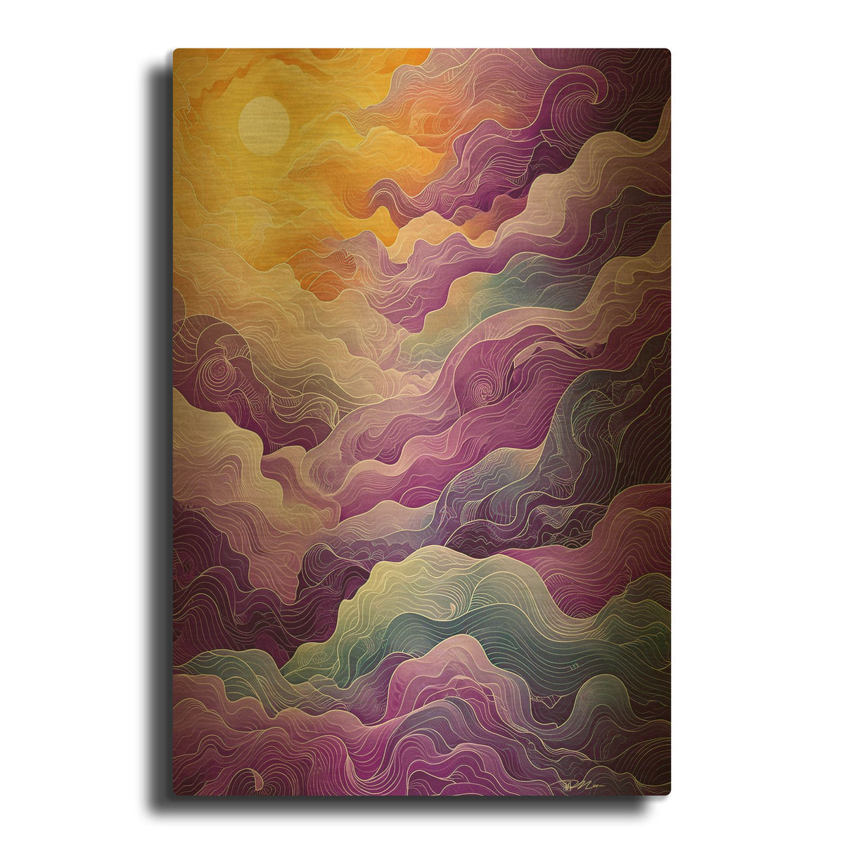 'Purple Clouds' By Momart Gold Metal Wall Art