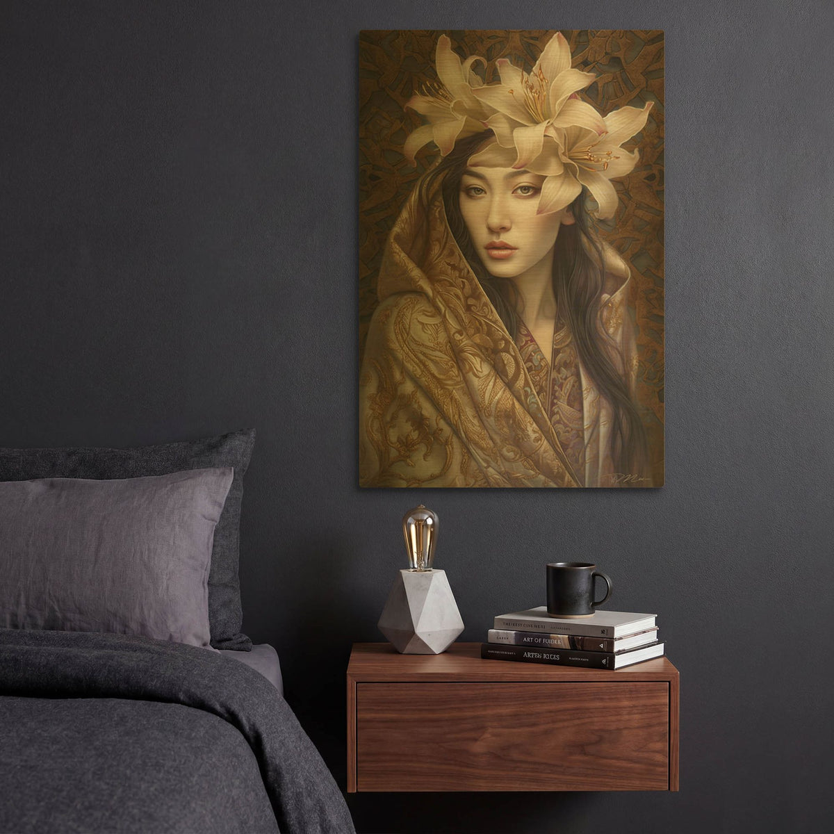 'Queen Of Flowers 2' By Momart Gold Metal Wall Art