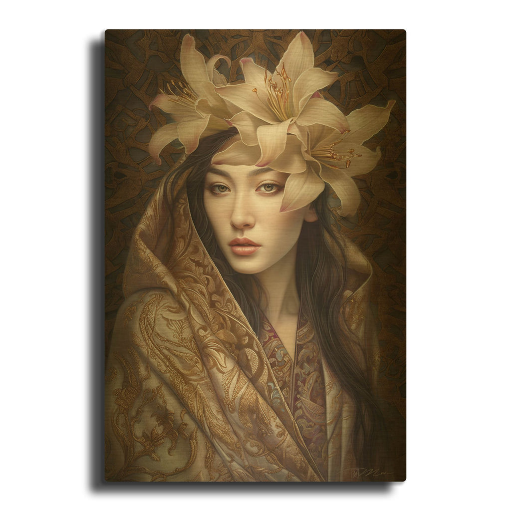 'Queen Of Flowers 2' By Momart Gold Metal Wall Art