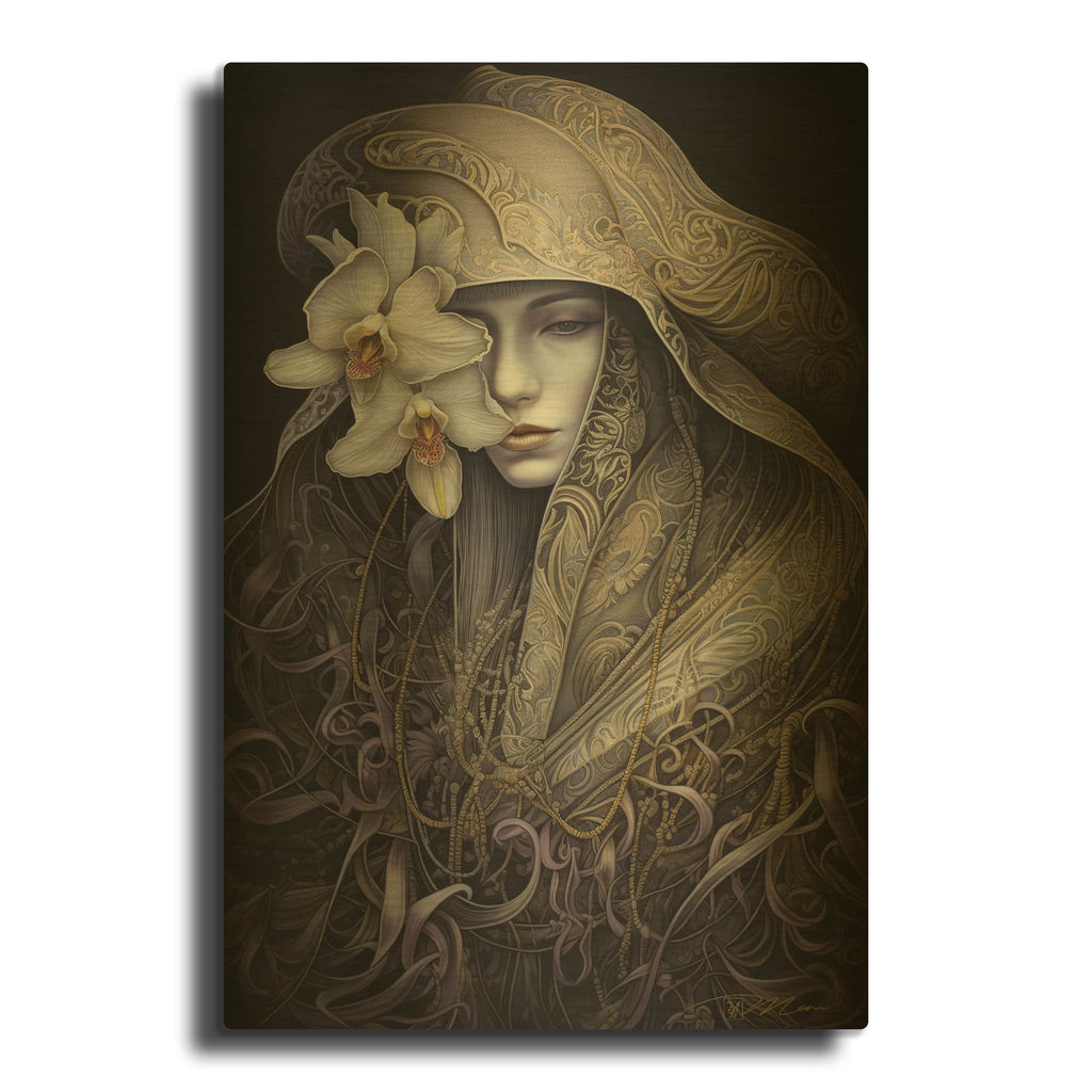 'Queen Of Flowers 4' By Momart Gold Metal Wall Art
