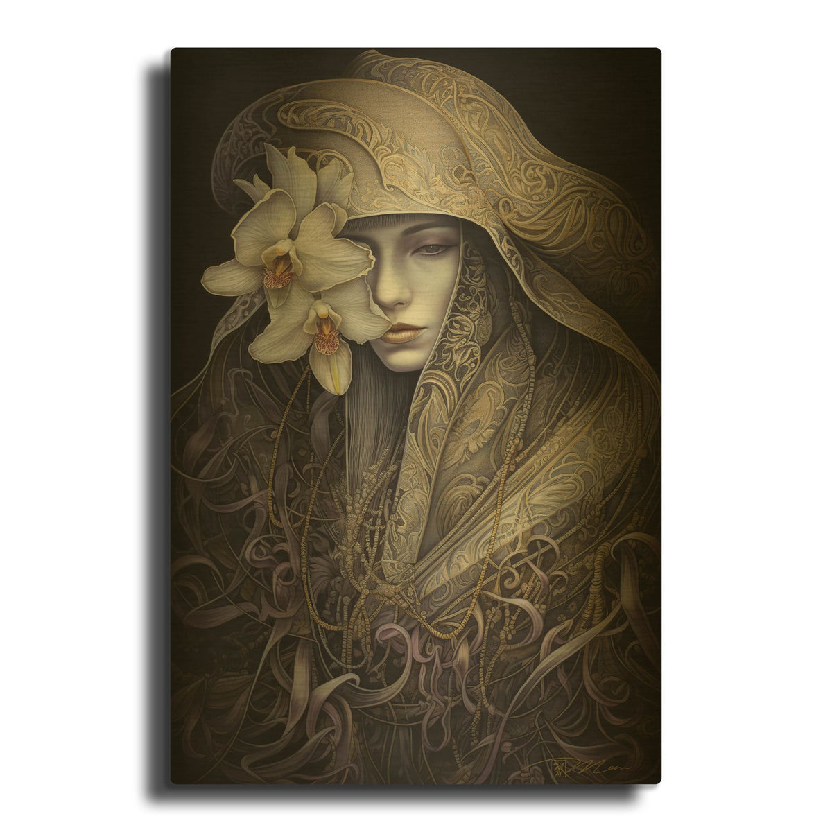 'Queen Of Flowers 4' By Momart Gold Metal Wall Art