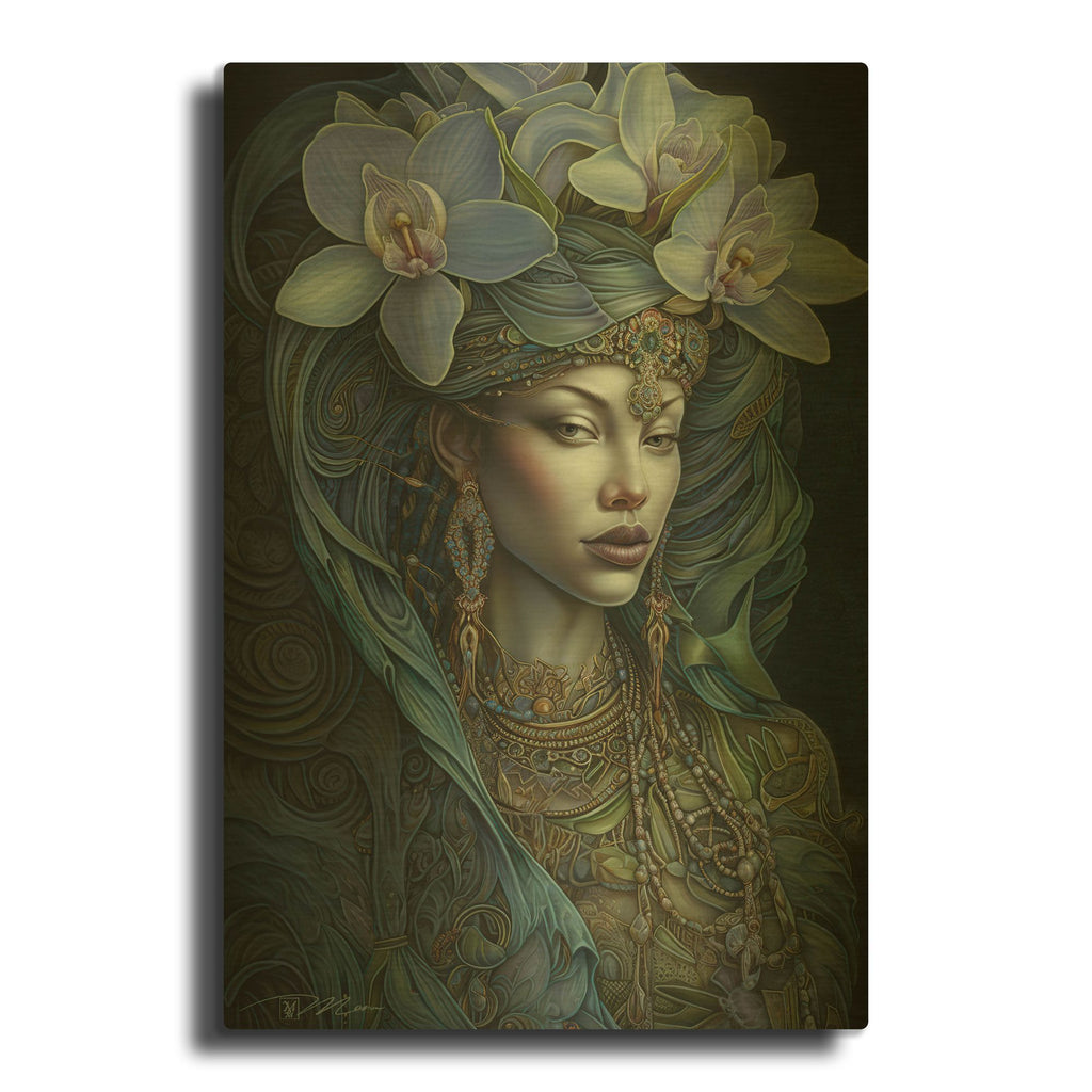 'Queen Of Flowers 5' By Momart Gold Metal Wall Art
