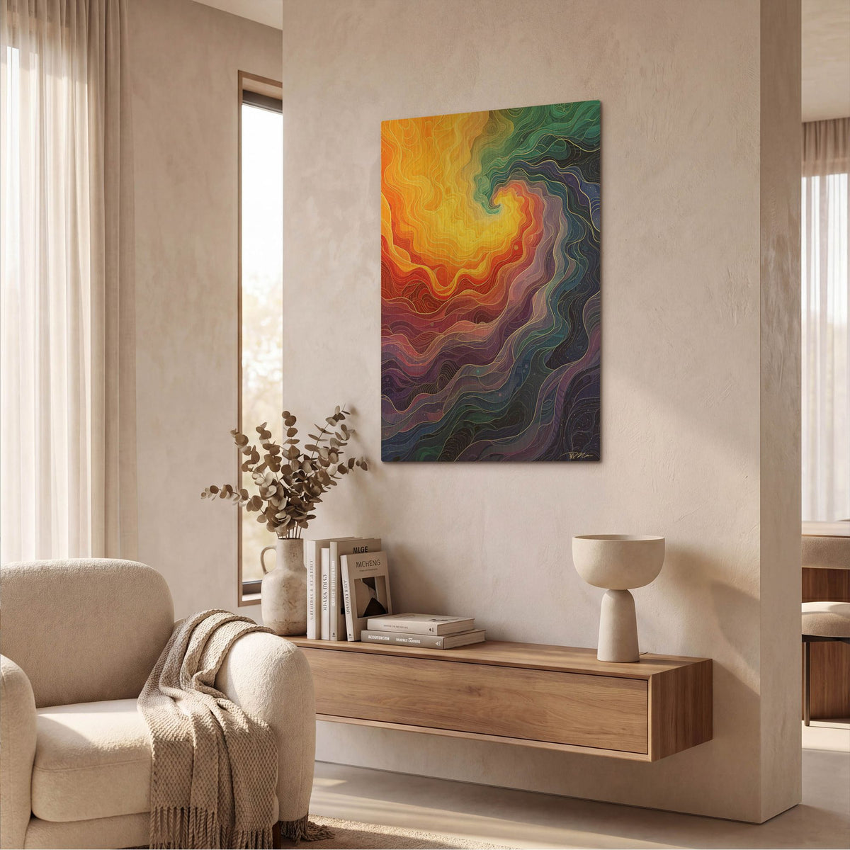 'Rainbow Clouds 1' By Momart Gold Metal Wall Art