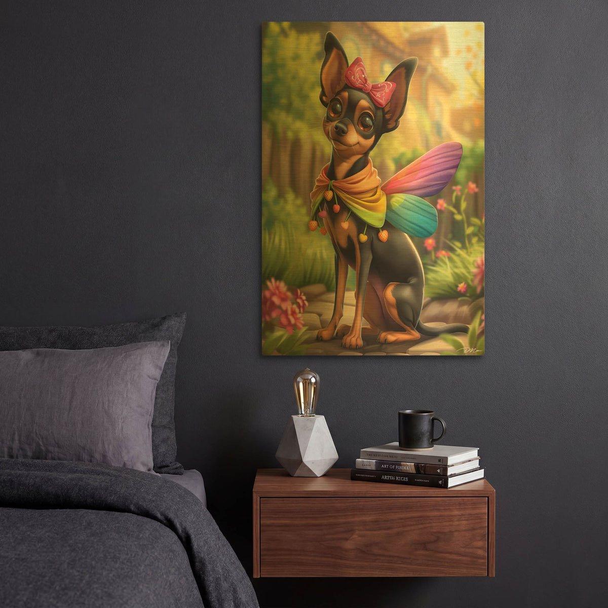 'Rainbow Pinscher 2' By Momart Gold Metal Wall Art