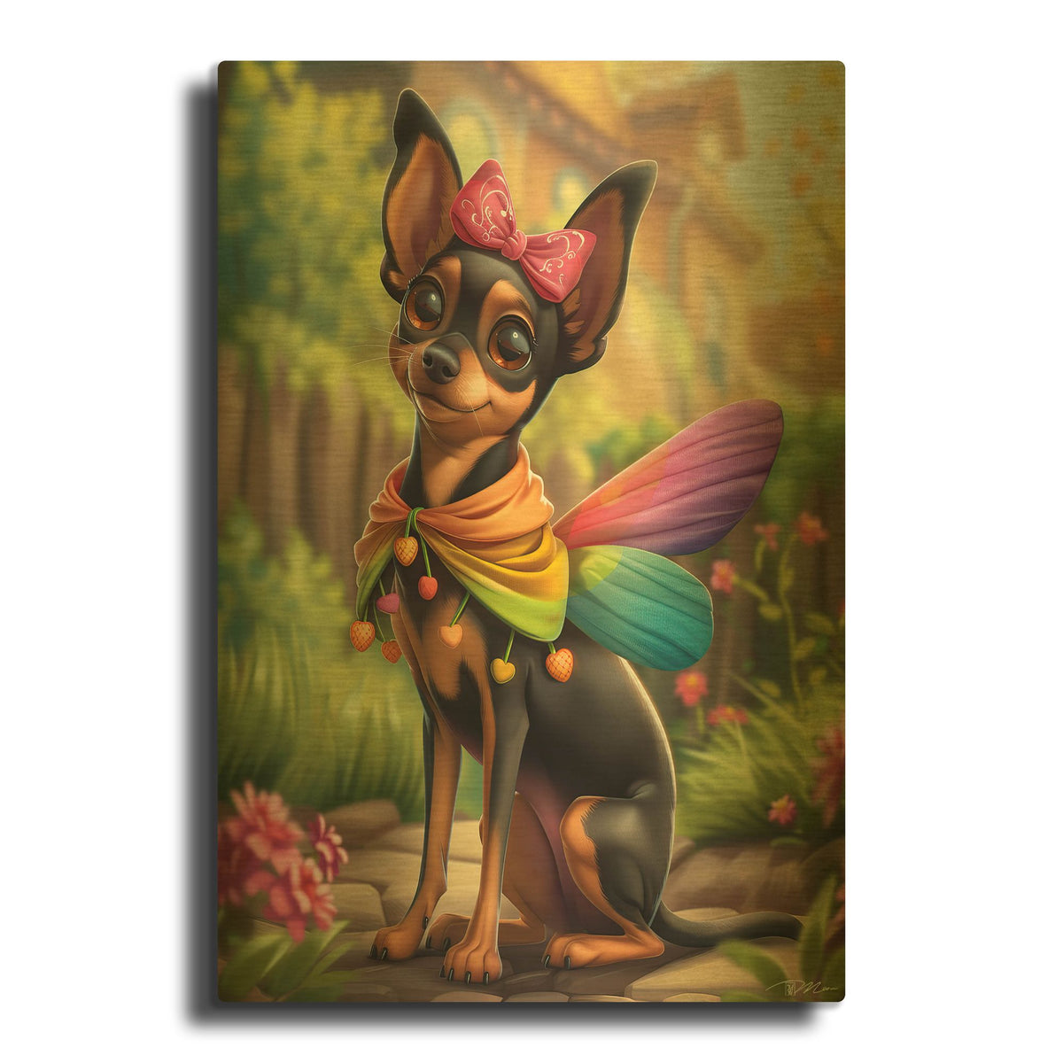 'Rainbow Pinscher 2' By Momart Gold Metal Wall Art