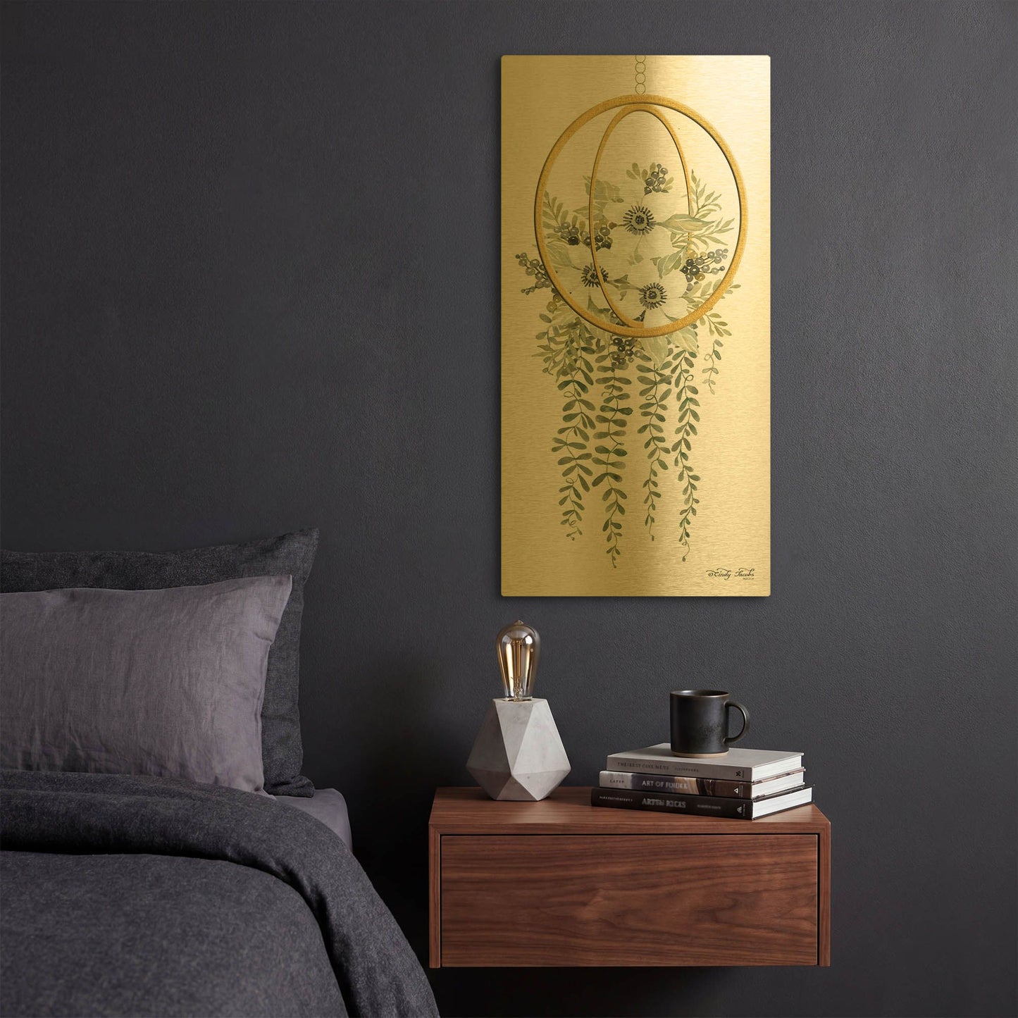 'Gold Geometric Circle & Ivy' By Cindy Jacobs Gold Metal Wall Art