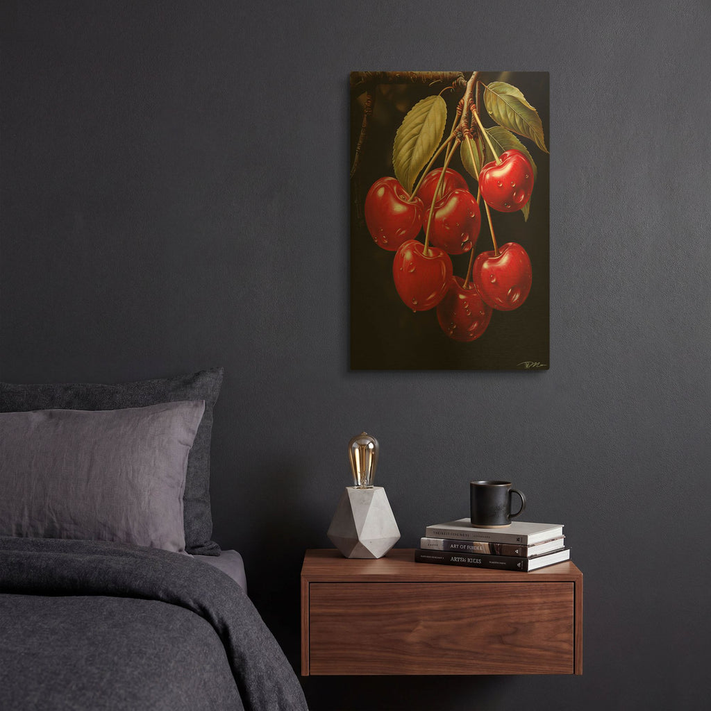 'Ripe Cherries' By Momart Gold Metal Wall Art
