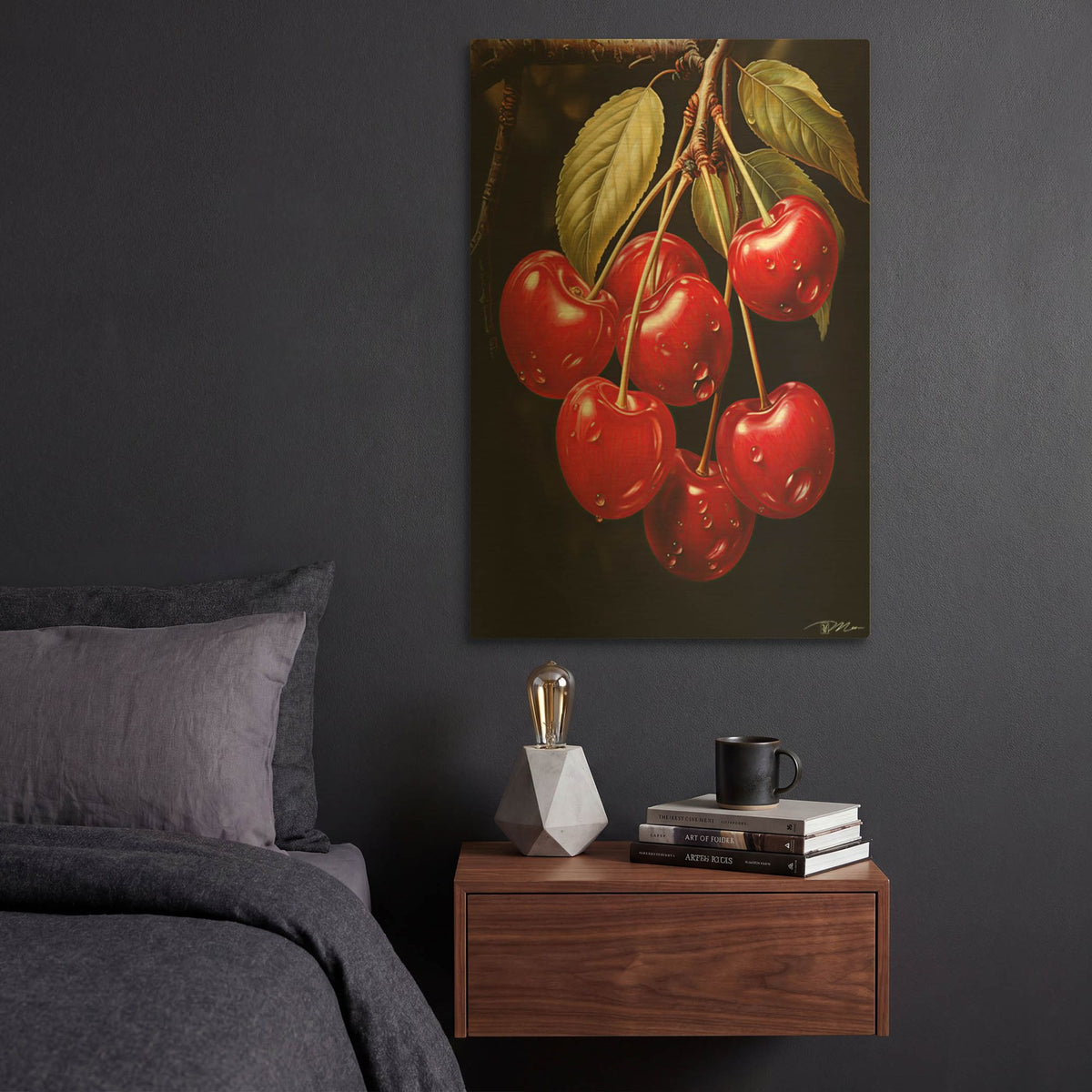 'Ripe Cherries' By Momart Gold Metal Wall Art