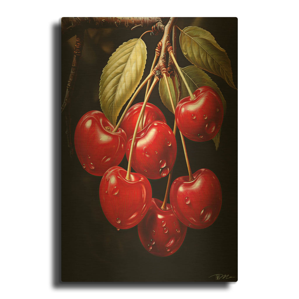 'Ripe Cherries' By Momart Gold Metal Wall Art