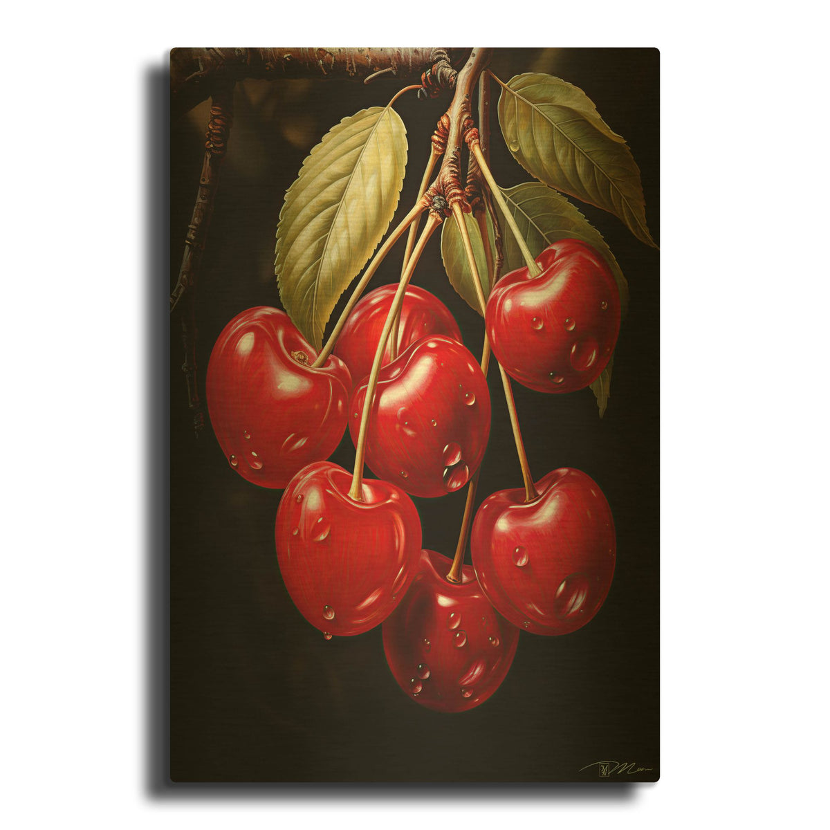 'Ripe Cherries' By Momart Gold Metal Wall Art