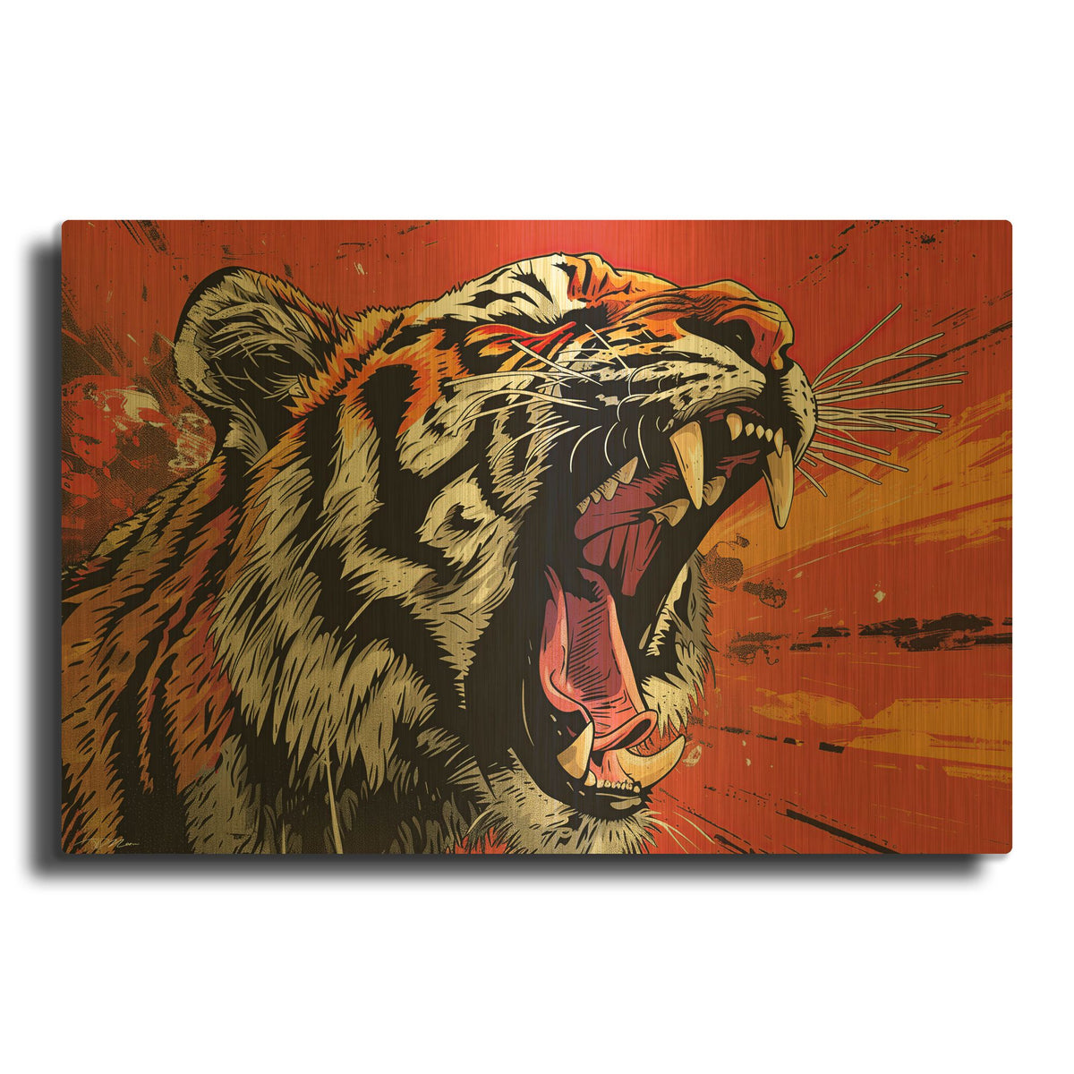 'Roaring Tiger' By Momart Gold Metal Wall Art