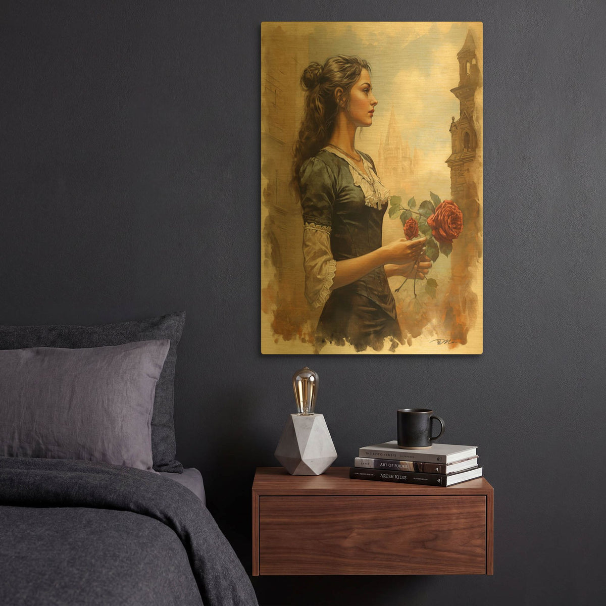 'Romantic Girl' By Momart Gold Metal Wall Art