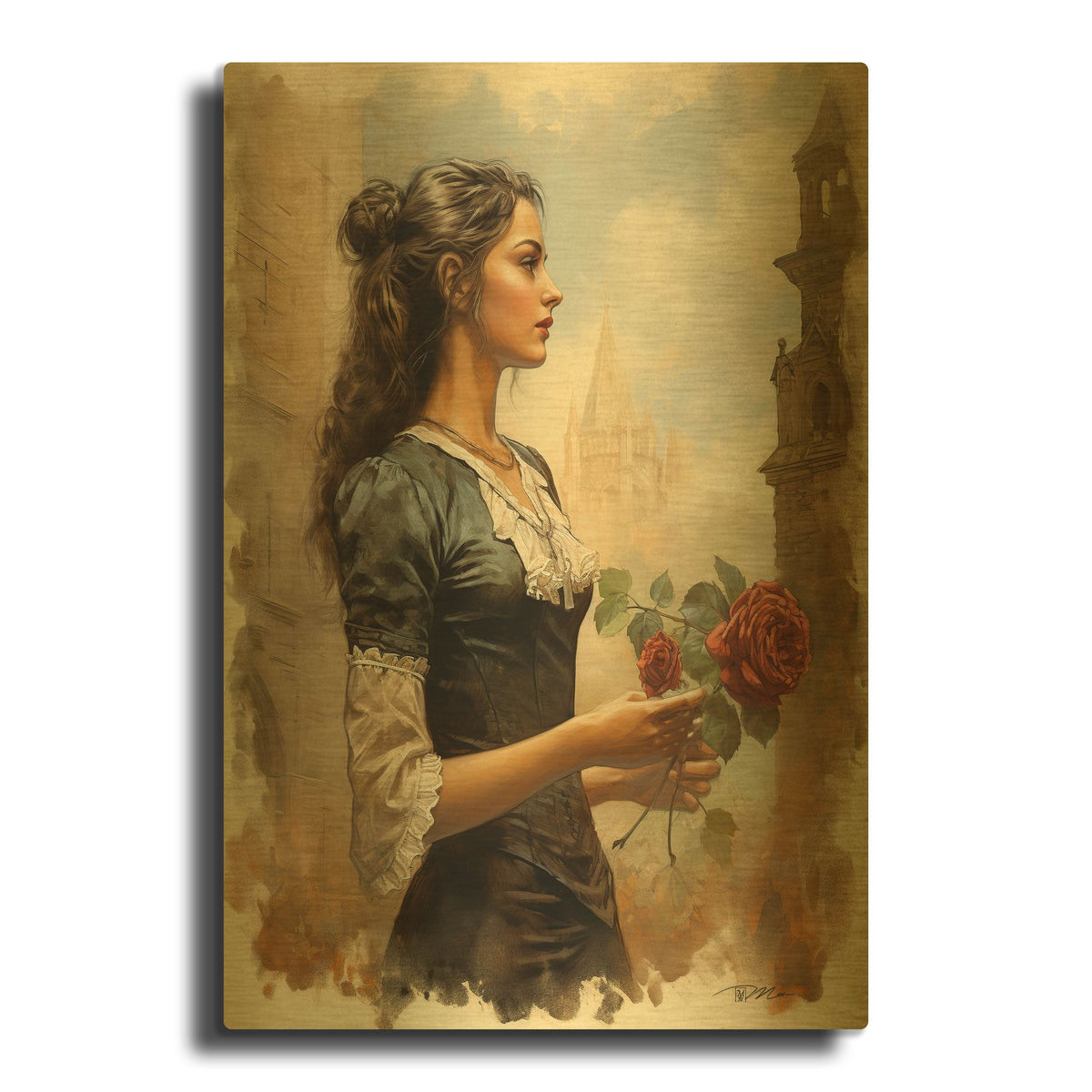 'Romantic Girl' By Momart Gold Metal Wall Art