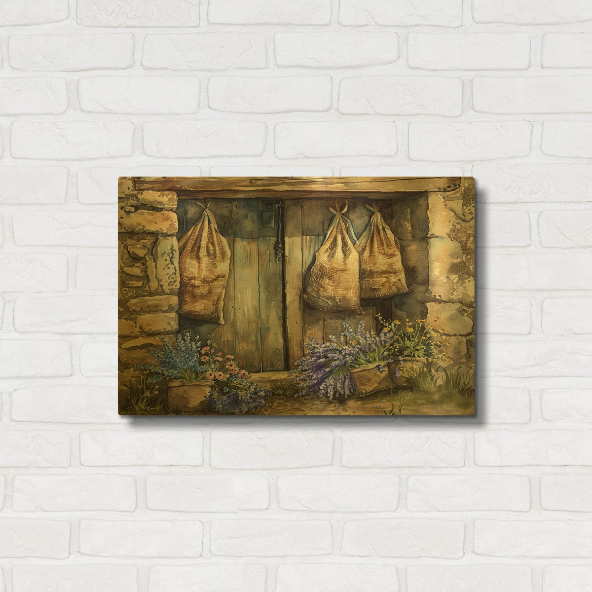 'Sacks And Lavender' By Momart Gold Metal Wall Art