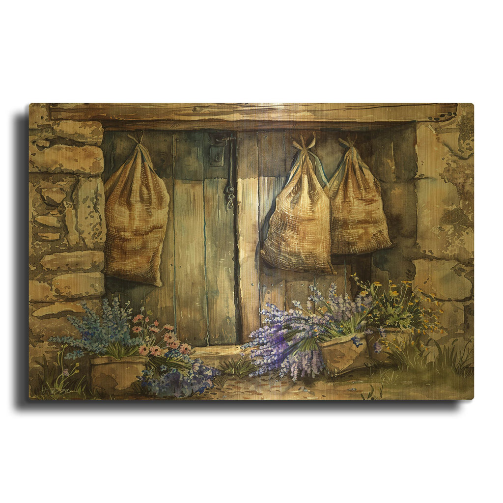 'Sacks And Lavender' By Momart Gold Metal Wall Art