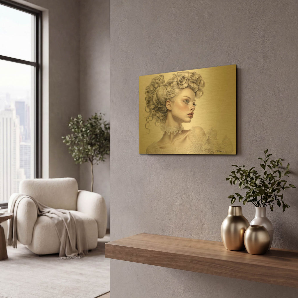 'Sad Lady' By Momart Gold Metal Wall Art