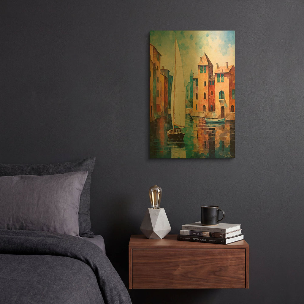 'Sailboat' By Momart Gold Metal Wall Art