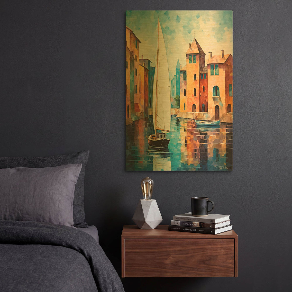 'Sailboat' By Momart Gold Metal Wall Art
