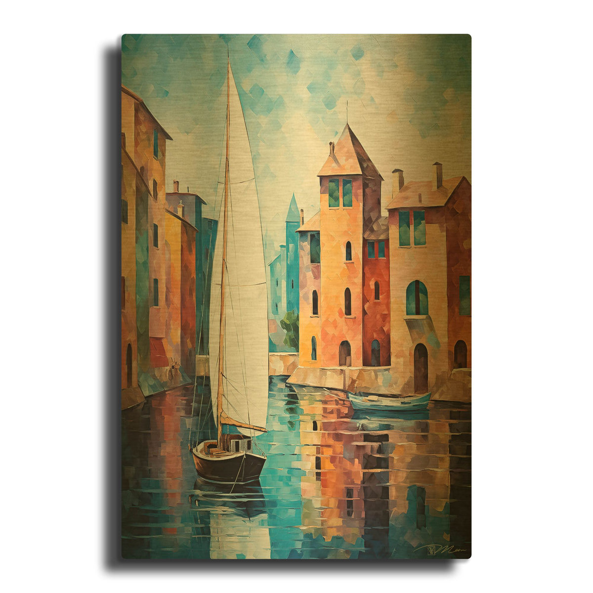 'Sailboat' By Momart Gold Metal Wall Art