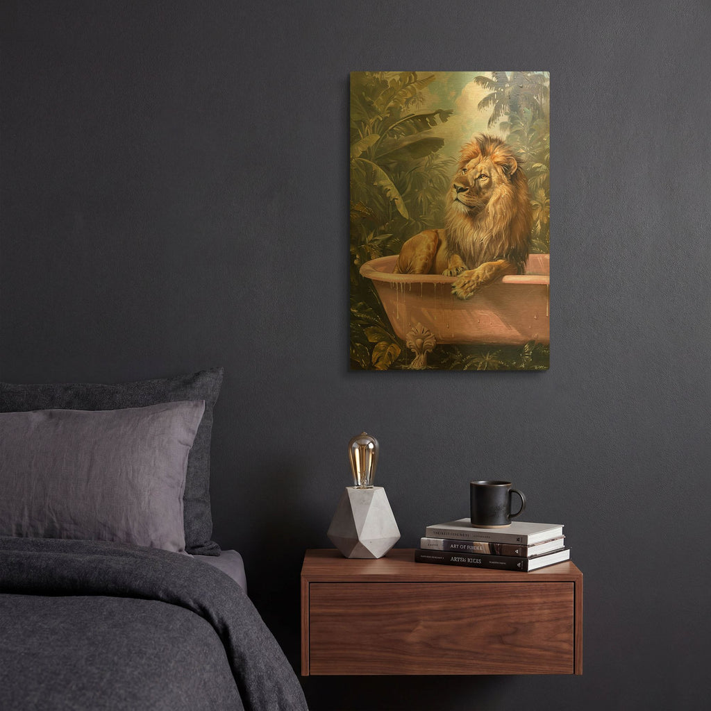 'Satisfied Lion In The Bath' By Momart Gold Metal Wall Art
