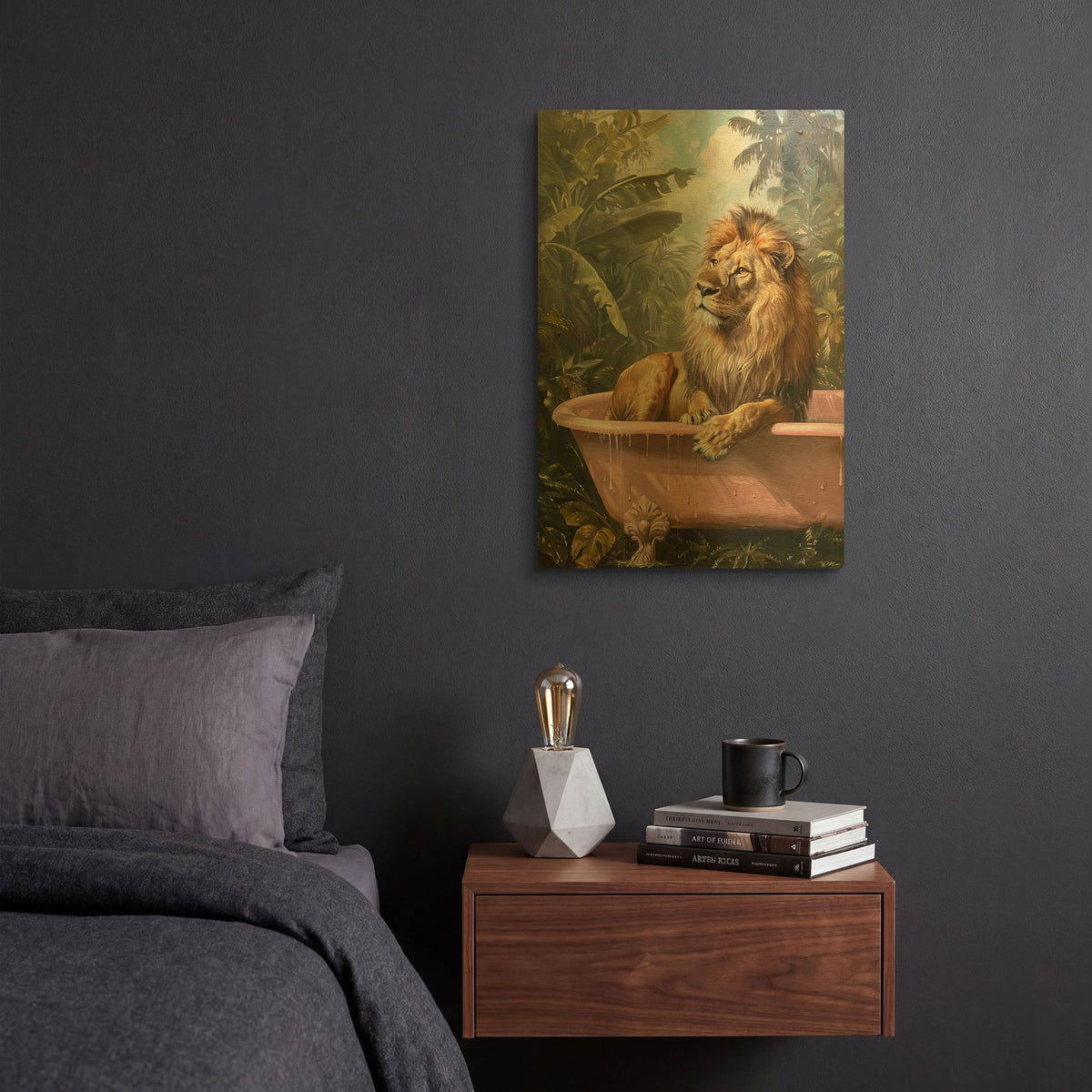 'Satisfied Lion In The Bath' By Momart Gold Metal Wall Art