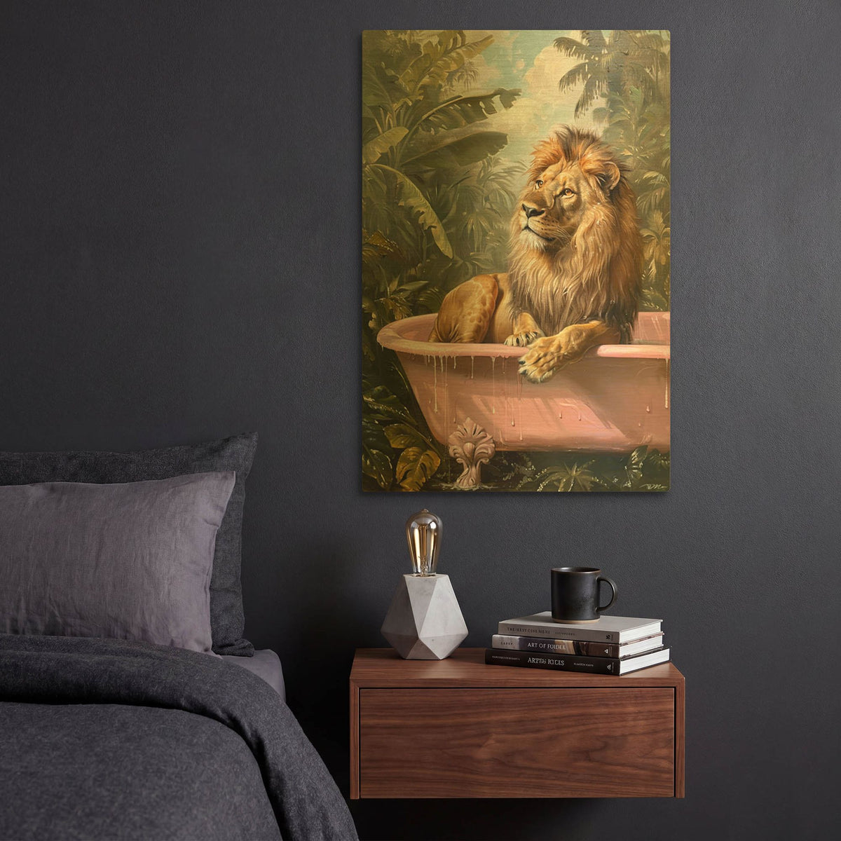 'Satisfied Lion In The Bath' By Momart Gold Metal Wall Art