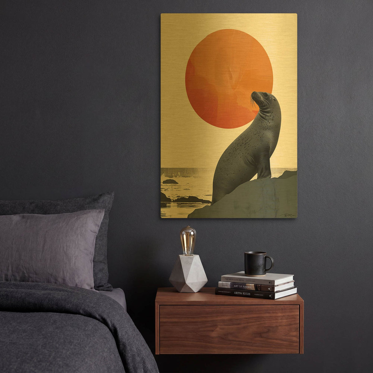 'Seal And Sun Poster' By Momart Gold Metal Wall Art