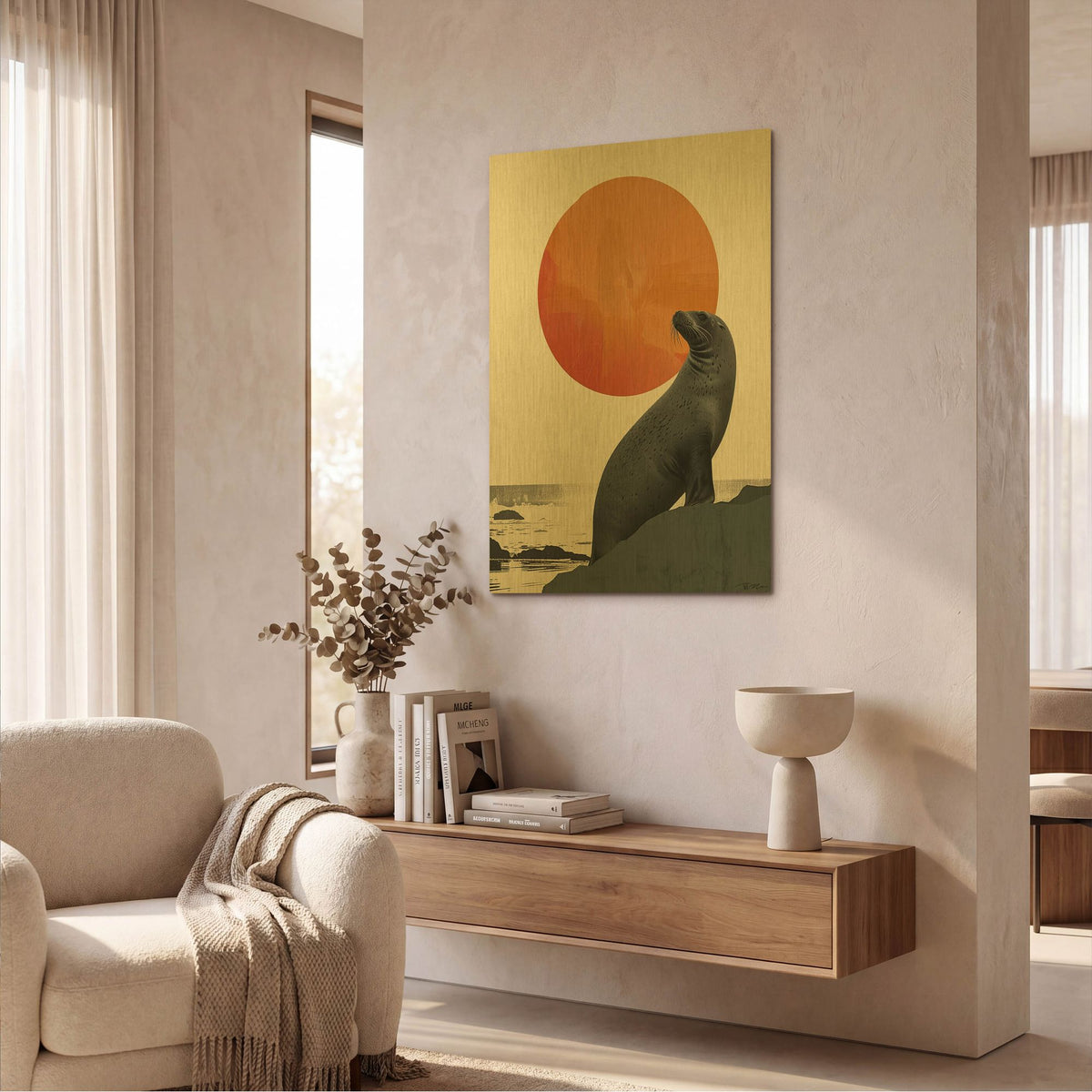 'Seal And Sun Poster' By Momart Gold Metal Wall Art