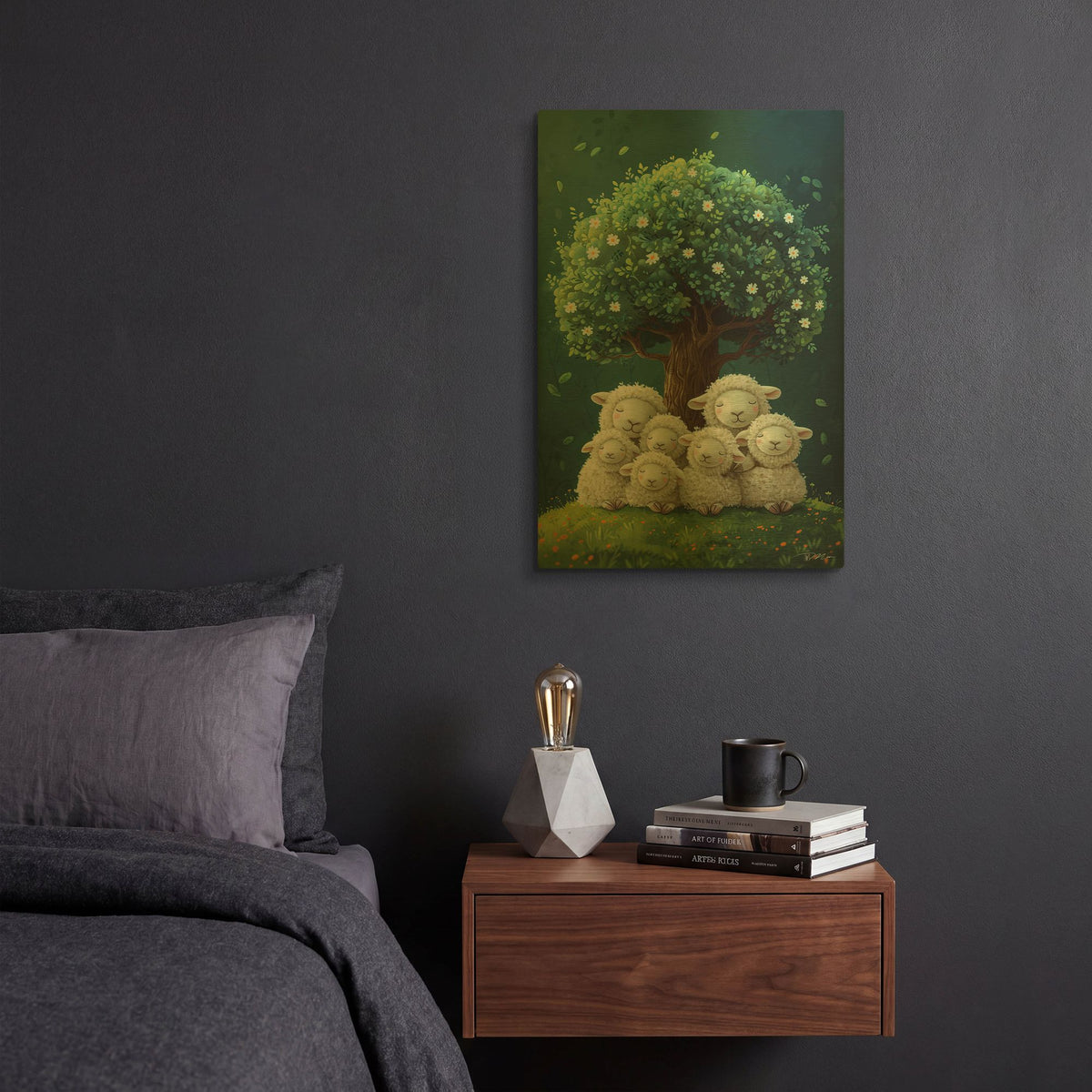 'Seven White Sheep' By Momart Gold Metal Wall Art