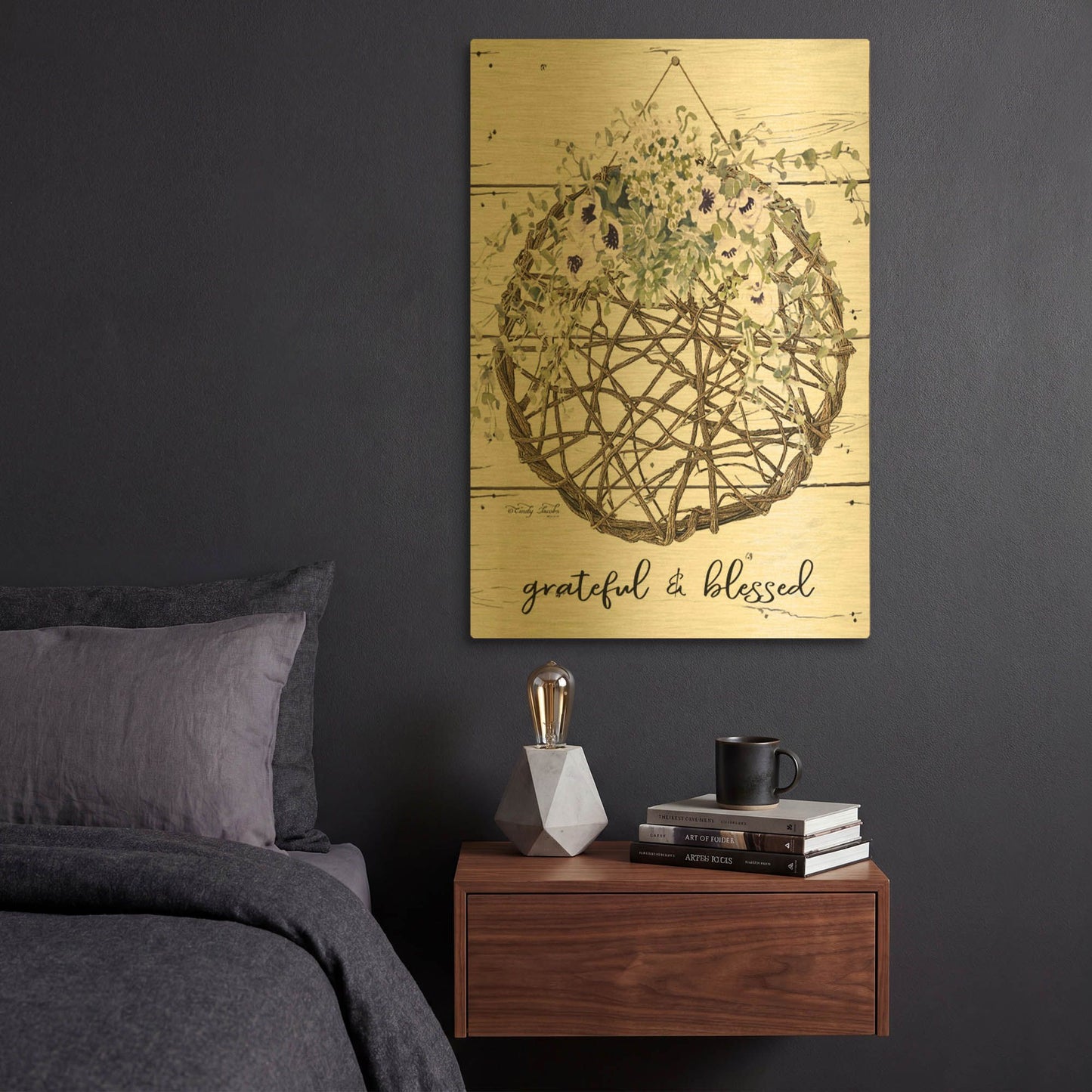 'Grateful & Blessed' By Cindy Jacobs Gold Metal Wall Art