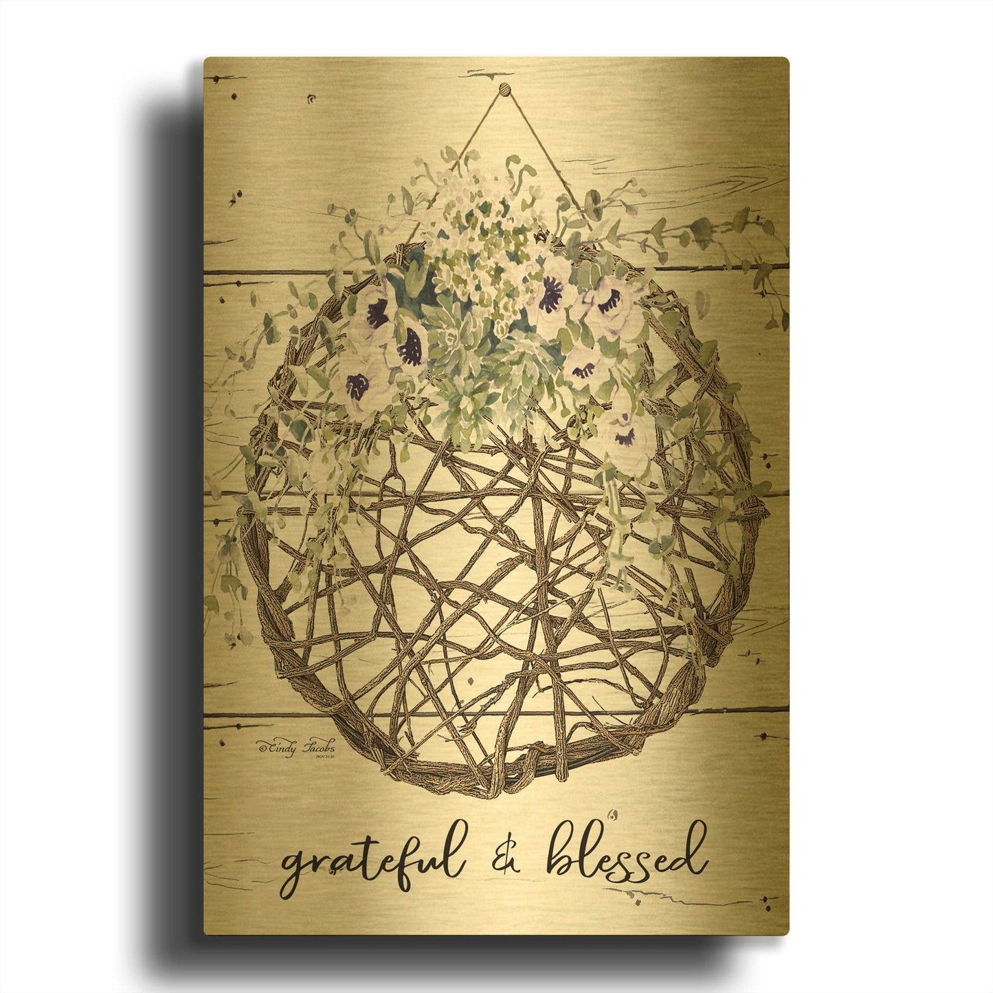 'Grateful & Blessed' By Cindy Jacobs Gold Metal Wall Art