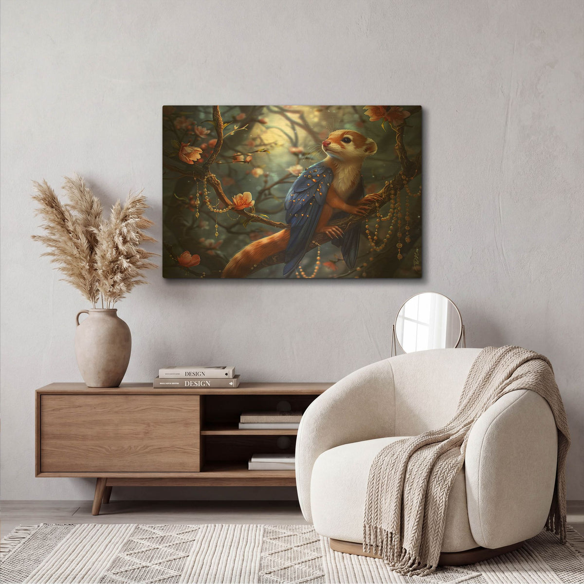 'Small Winged Animal On Branch And Pearls' By Momart Gold Metal Wall Art