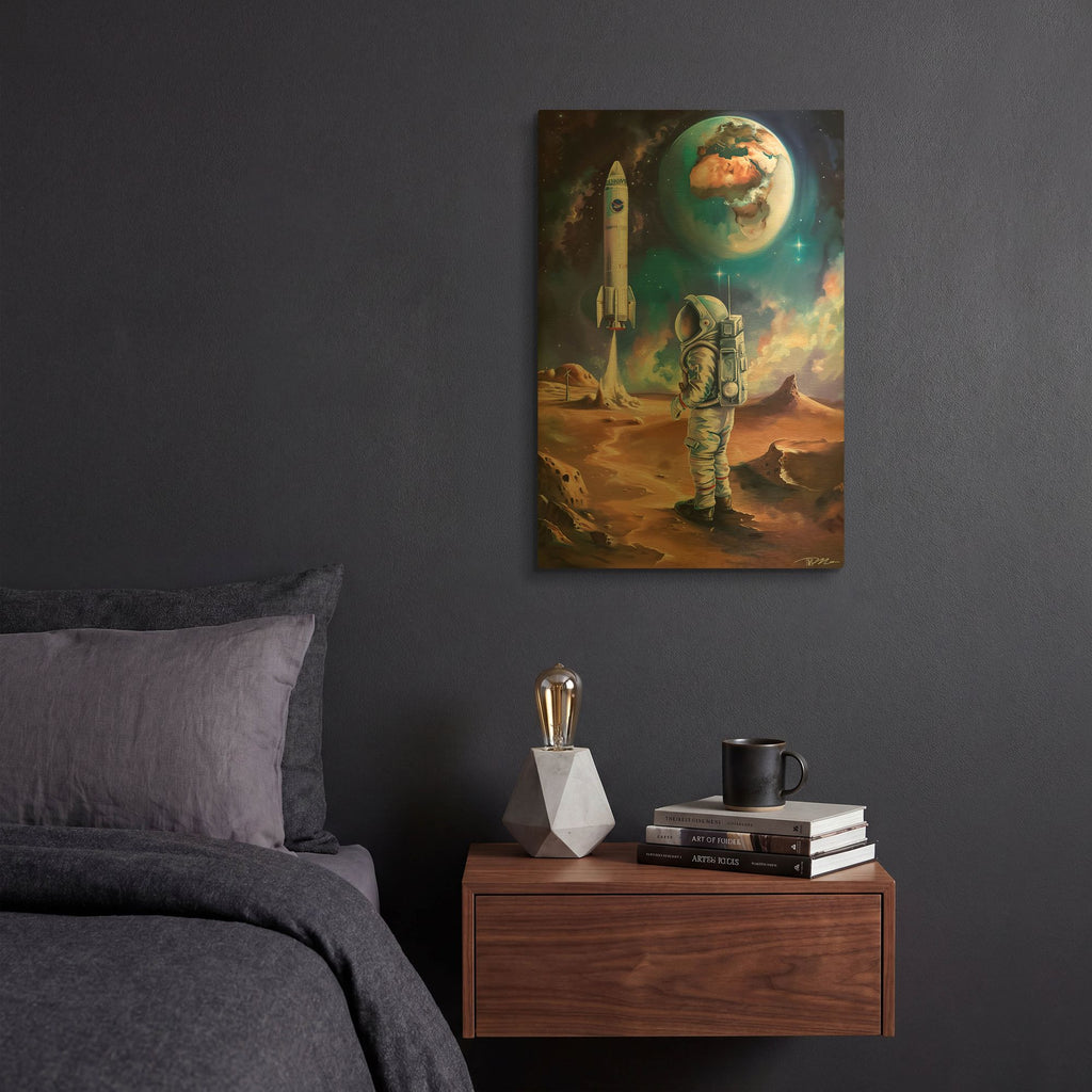 'Space Illustration Retro Futuristic 2' By Momart Gold Metal Wall Art